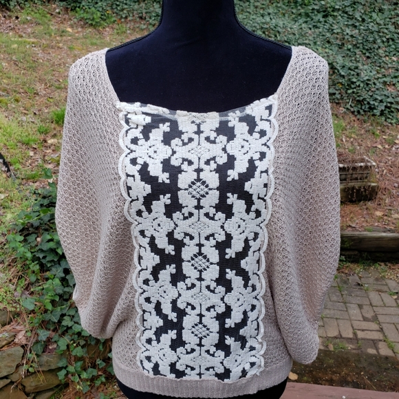 Free People Lurex Swit Lace Front Knit Top - Picture 1 of 14